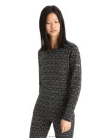 Icebreaker Women Merino 250 Vertex Long Sleeve Crewe Thermal Top Alpine Geo Z04NXR857 Clothing Black/Snow
