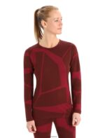 Icebreaker Women Merino 250 Vertex Long Sleeve Crewe Thermal Top Fractured Landscapes Z04NXR906 Clothing Espresso/Cherry