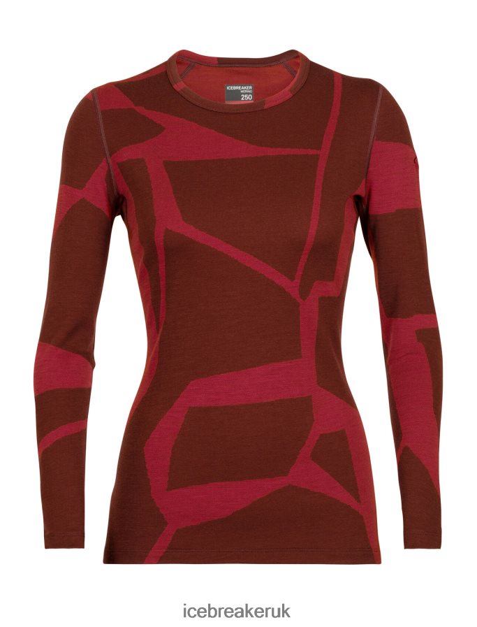 Icebreaker Women Merino 250 Vertex Long Sleeve Crewe Thermal Top Fractured Landscapes Z04NXR906 Clothing Espresso/Cherry - Image 5