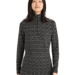 Icebreaker Women Merino 250 Vertex Long Sleeve Half Zip Thermal Top Alpine Geo Z04NXR820 Clothing Black/Snow