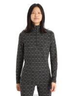Icebreaker Women Merino 250 Vertex Long Sleeve Half Zip Thermal Top Alpine Geo Z04NXR820 Clothing Black/Snow