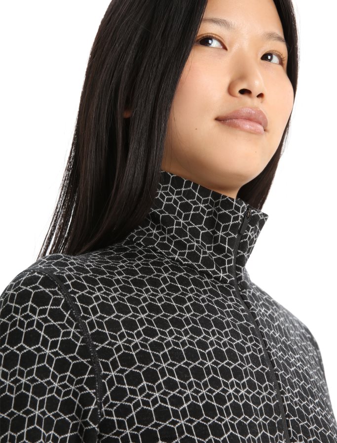Icebreaker Women Merino 250 Vertex Long Sleeve Half Zip Thermal Top Alpine Geo Z04NXR820 Clothing Black/Snow - Image 5