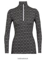 Icebreaker Women Merino 250 Vertex Long Sleeve Half Zip Thermal Top Alpine Geo Z04NXR820 Clothing Black/Snow - Image 6