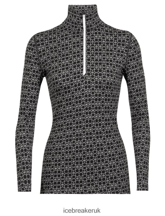 Icebreaker Women Merino 250 Vertex Long Sleeve Half Zip Thermal Top Alpine Geo Z04NXR820 Clothing Black/Snow - Image 6