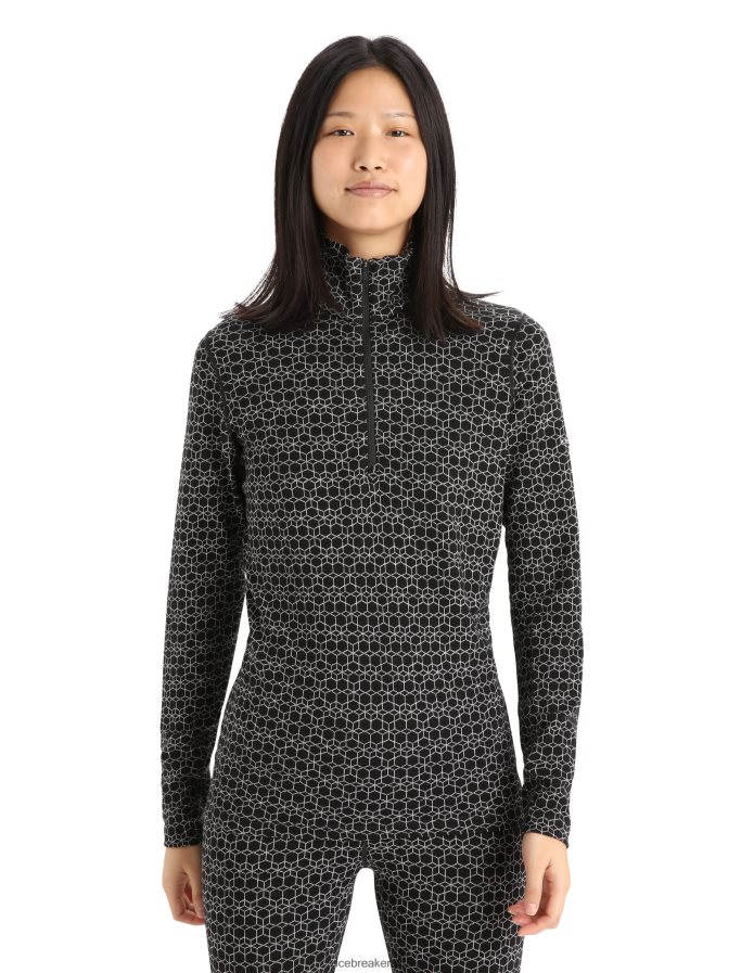 icebreaker_women_merino_250_vertex_long_sleeve_half_zip_thermal_top_alpine_geo_z04nxr820_clothing_black_snow.jpg Icebreaker Women Merino 250 Vertex Long Sleeve Half Zip Thermal Top Alpine Geo Z04NXR820 Clothing Black/Snow - Image 1