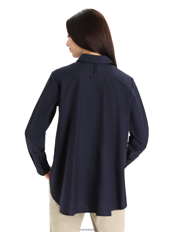 Icebreaker Women Merino Berlin Long Sleeve Shirt Z04NXR887 Clothing Midnight Navy - Image 2