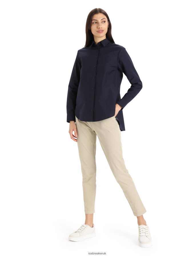 Icebreaker Women Merino Berlin Long Sleeve Shirt Z04NXR887 Clothing Midnight Navy - Image 3
