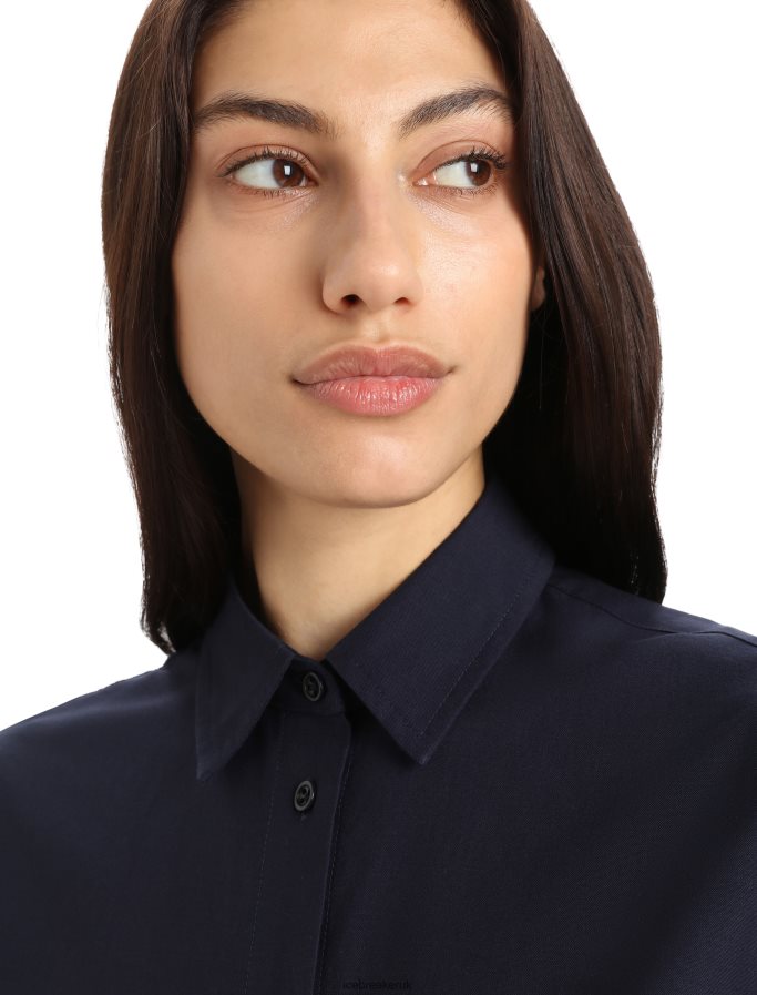 Icebreaker Women Merino Berlin Long Sleeve Shirt Z04NXR887 Clothing Midnight Navy - Image 4