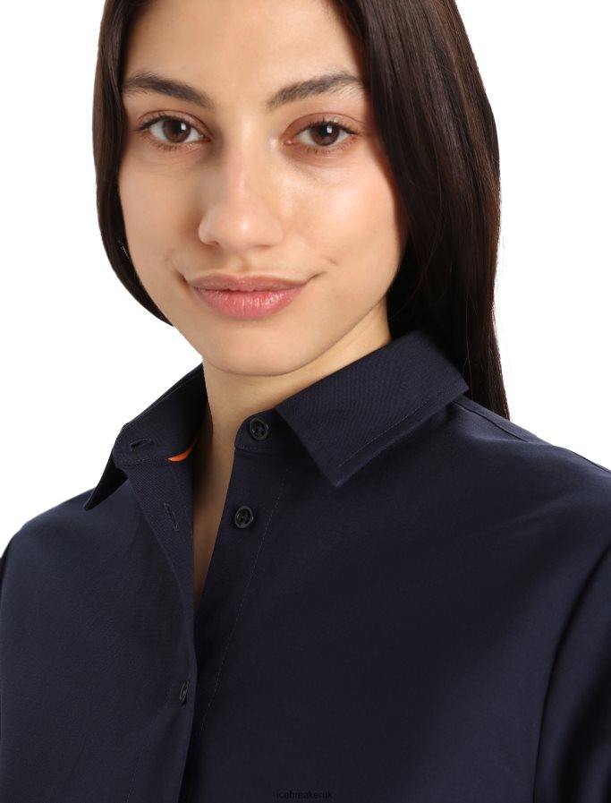 Icebreaker Women Merino Berlin Long Sleeve Shirt Z04NXR887 Clothing Midnight Navy - Image 5