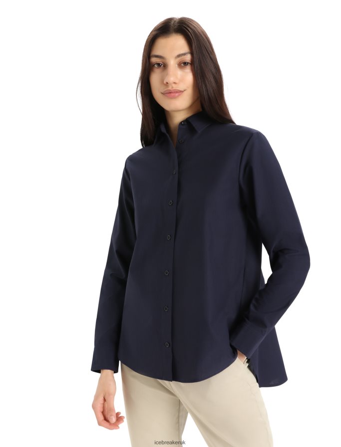 icebreaker_women_merino_berlin_long_sleeve_shirt_z04nxr887_clothing_midnight_navy.jpg Icebreaker Women Merino Berlin Long Sleeve Shirt Z04NXR887 Clothing Midnight Navy - Image 1