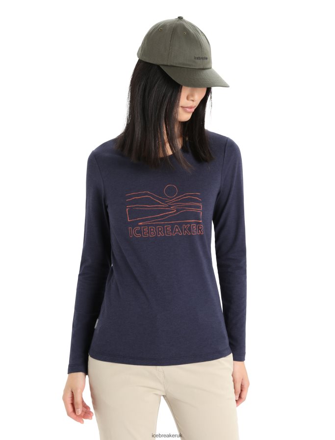 icebreaker_women_merino_central_classic_long_sleeve_t_shirt_sunset_z04nxr850_clothing_midnight_navy.jpg Icebreaker Women Merino Central Classic Long Sleeve T-Shirt Sunset Z04NXR850 Clothing Midnight Navy - Image 1