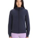 Icebreaker Women Merino Central Classic Long Sleeve Zip Hoodie Z04NXR703 Clothing Midnight Navy