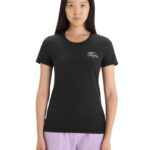 Icebreaker Women Merino Central Classic Short Sleeve T-Shirt Caravan Life Z04NXR662 Clothing Black