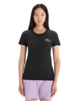 Icebreaker Women Merino Central Classic Short Sleeve T-Shirt Caravan Life Z04NXR662 Clothing Black