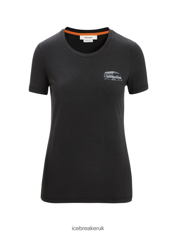 Icebreaker Women Merino Central Classic Short Sleeve T-Shirt Caravan Life Z04NXR662 Clothing Black - Image 6
