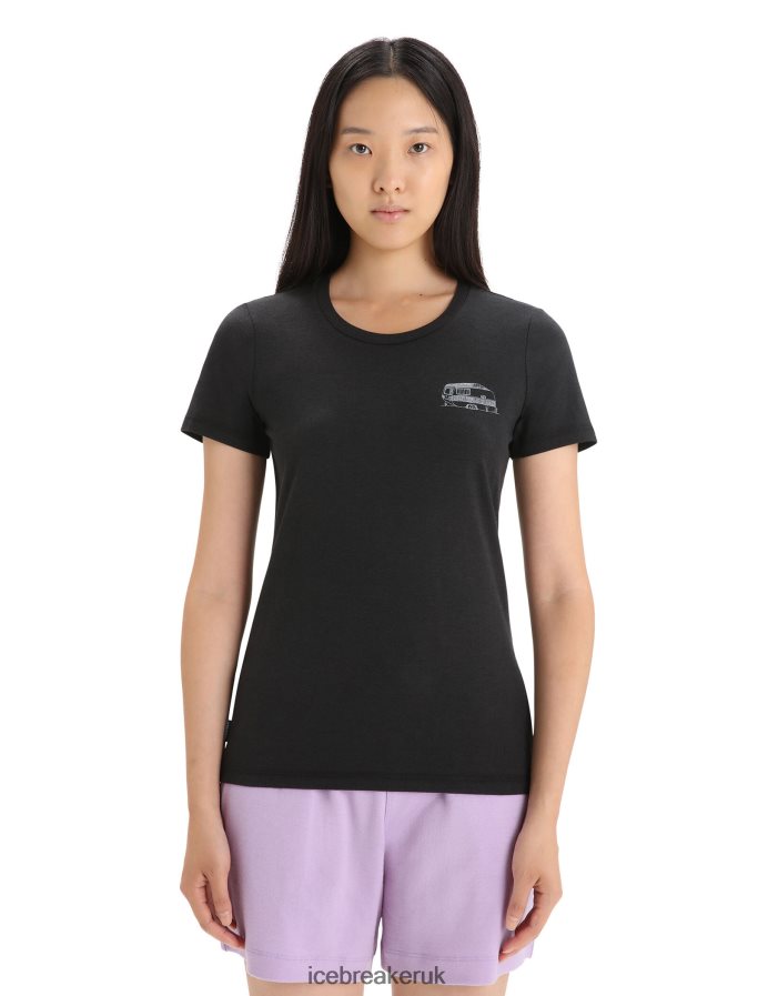Icebreaker Women Merino Central Classic Short Sleeve T-Shirt Caravan Life Z04NXR662 Clothing Black - Image 1