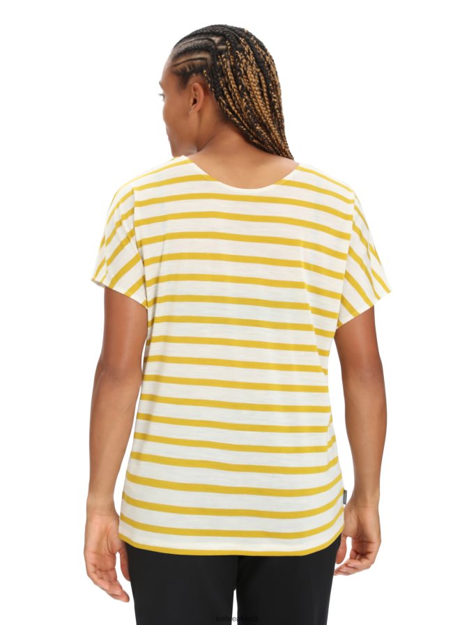 Icebreaker Women Merino Drayden Reversible Short Sleeve Top Stripe Z04NXR847 Clothing Ecru Heather/Silent Gold - Image 2