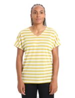 Icebreaker Women Merino Drayden Reversible Short Sleeve Top Stripe Z04NXR847 Clothing Ecru Heather/Silent Gold