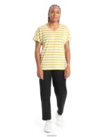 Icebreaker Women Merino Drayden Reversible Short Sleeve Top Stripe Z04NXR847 Clothing Ecru Heather/Silent Gold - Image 3