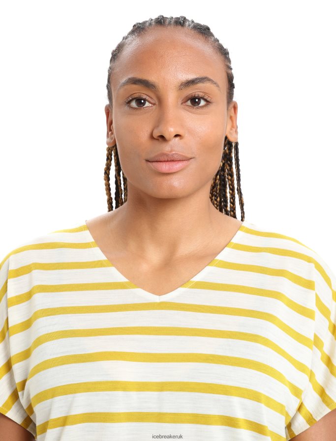 Icebreaker Women Merino Drayden Reversible Short Sleeve Top Stripe Z04NXR847 Clothing Ecru Heather/Silent Gold - Image 4