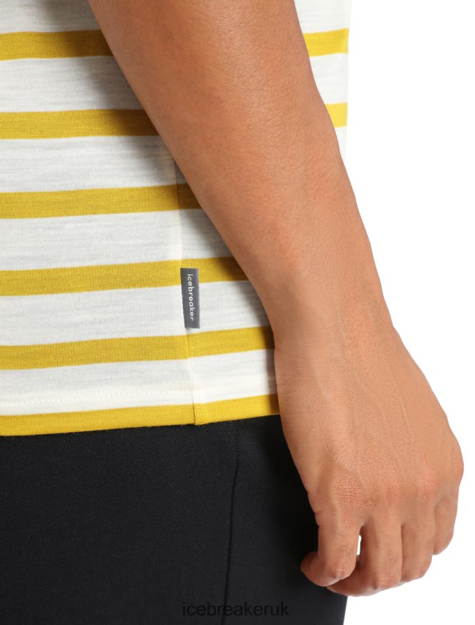 Icebreaker Women Merino Drayden Reversible Short Sleeve Top Stripe Z04NXR847 Clothing Ecru Heather/Silent Gold - Image 5