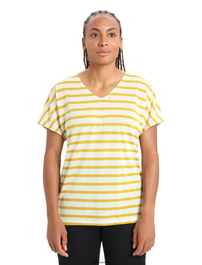 icebreaker_women_merino_drayden_reversible_short_sleeve_top_stripe_z04nxr847_clothing_ecru_heather_silent_gold.jpg Icebreaker Women Merino Drayden Reversible Short Sleeve Top Stripe Z04NXR847 Clothing Ecru Heather/Silent Gold - Image 1