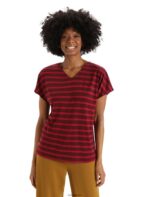 Icebreaker Women Merino Drayden Reversible Short Sleeve Top Stripe Z04NXR848 Clothing Espresso/Cherry