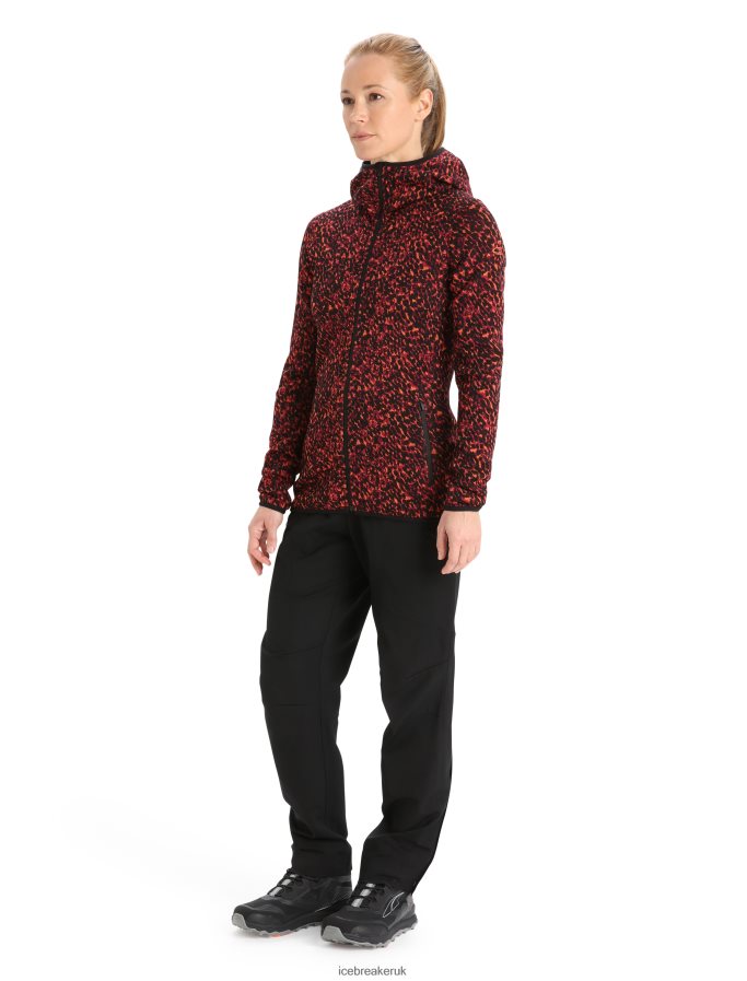 Icebreaker Women Merino Elemental Long Sleeve Zip Hood Lichen Jacket Z04NXR889 Clothing Black/Cherry - Image 3