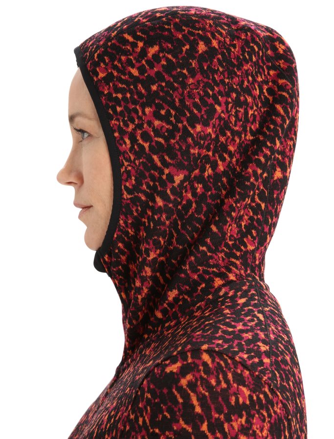 Icebreaker Women Merino Elemental Long Sleeve Zip Hood Lichen Jacket Z04NXR889 Clothing Black/Cherry - Image 4