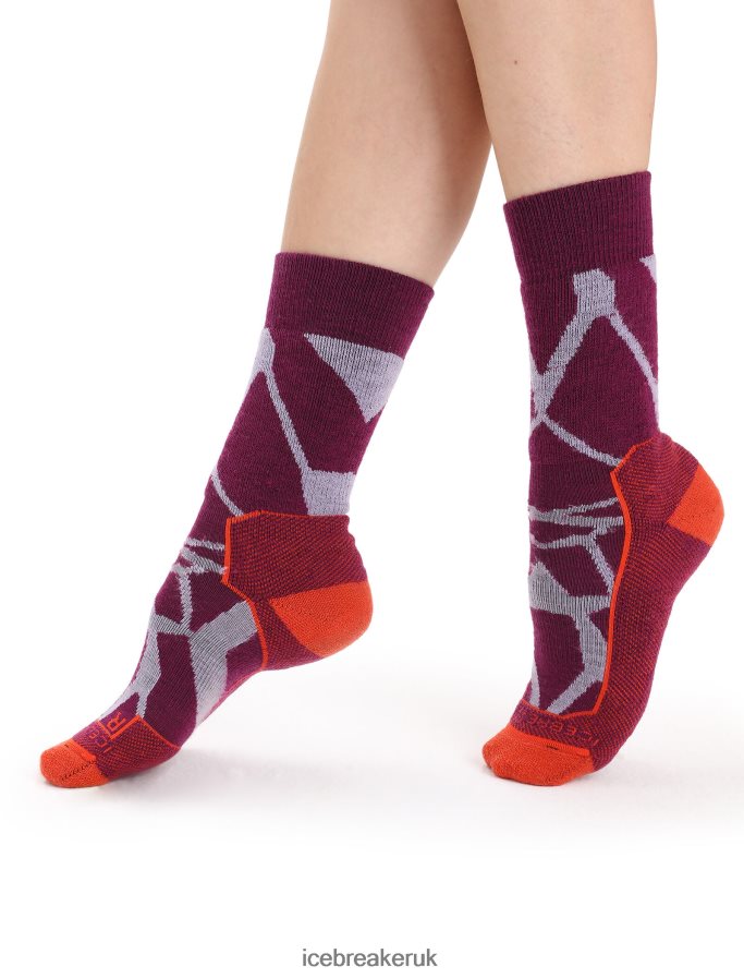 icebreaker_women_merino_hike_medium_crew_socks_fractured_landscapes_z04nxr775_accessories_purple_gaze_go_berry.jpg Icebreaker Women Merino Hike+ Medium Crew Socks Fractured Landscapes Z04NXR775 Accessories Purple Gaze/Go Berry - Image 1