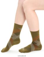 Icebreaker Women Merino Lifestyle Fine Gauge Crew Socks Dashes Z04NXR765 Accessories Algae/Purple Haze