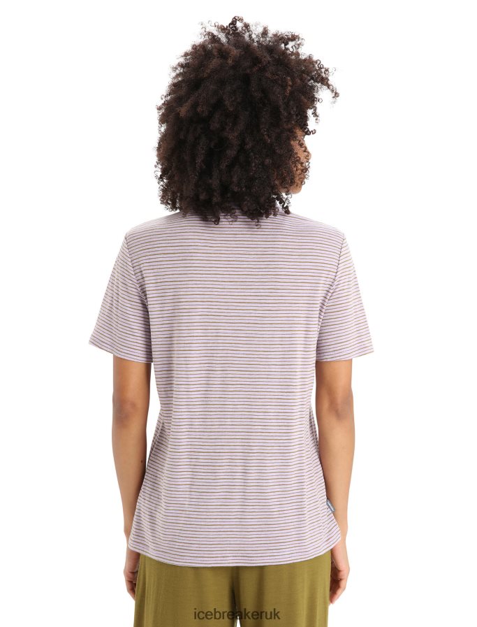 Icebreaker Women Merino Linen Short Sleeve T-Shirt Stripe Z04NXR643 Clothing Purple Gaze/Algae - Image 2