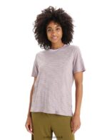 Icebreaker Women Merino Linen Short Sleeve T-Shirt Stripe Z04NXR643 Clothing Purple Gaze/Algae