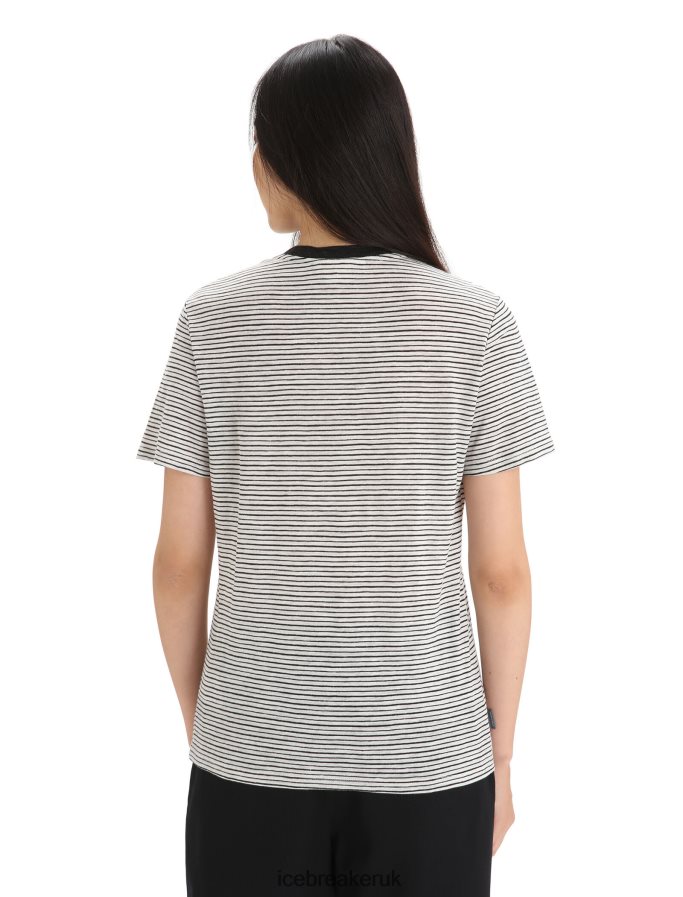 Icebreaker Women Merino Linen Short Sleeve T-Shirt Stripe Z04NXR644 Clothing Snow/Black - Image 2