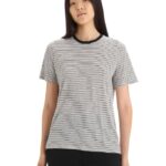 Icebreaker Women Merino Linen Short Sleeve T-Shirt Stripe Z04NXR644 Clothing Snow/Black