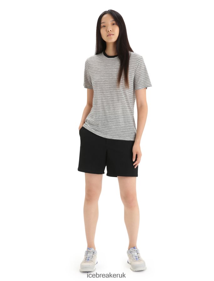 Icebreaker Women Merino Linen Short Sleeve T-Shirt Stripe Z04NXR644 Clothing Snow/Black - Image 3