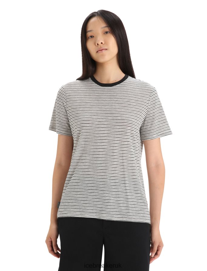 icebreaker_women_merino_linen_short_sleeve_t_shirt_stripe_z04nxr644_clothing_snow_black.jpg Icebreaker Women Merino Linen Short Sleeve T-Shirt Stripe Z04NXR644 Clothing Snow/Black - Image 1