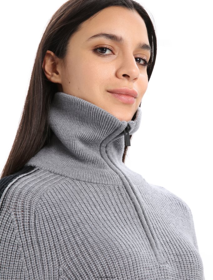 Icebreaker Women Merino Lodge Long Sleeve Half Zip Sweater Z04NXR725 Clothing Gritstone Heather/Black - Image 4