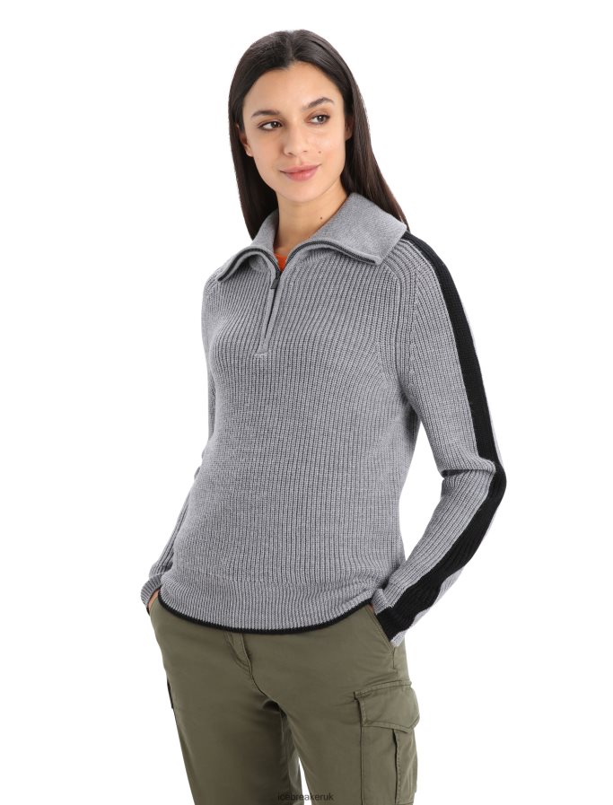 icebreaker_women_merino_lodge_long_sleeve_half_zip_sweater_z04nxr725_clothing_gritstone_heather_black.jpg Icebreaker Women Merino Lodge Long Sleeve Half Zip Sweater Z04NXR725 Clothing Gritstone Heather/Black - Image 1