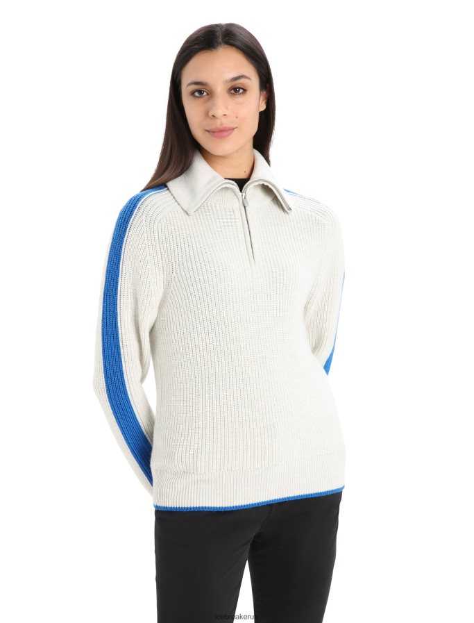 Icebreaker Women Merino Lodge Long Sleeve Half Zip Sweater Z04NXR838 Clothing Ecru Heather/Lazurite - Image 1