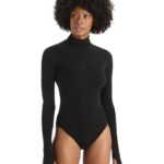 Icebreaker Women Merino Queens Long Sleeve High Neck Bodysuit Z04NXR543 Clothing Black