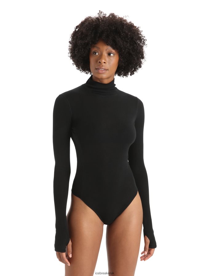 icebreaker_women_merino_queens_long_sleeve_high_neck_bodysuit_z04nxr543_clothing_black.jpg Icebreaker Women Merino Queens Long Sleeve High Neck Bodysuit Z04NXR543 Clothing Black - Image 1
