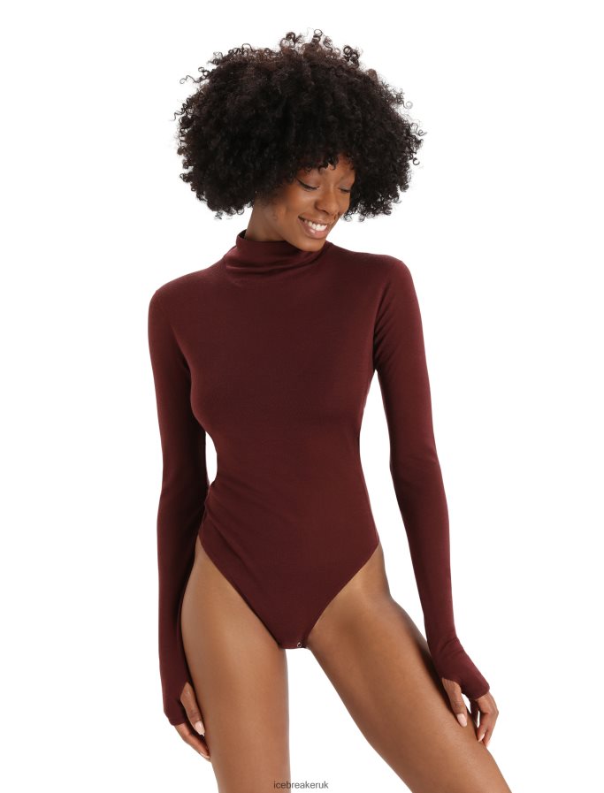 Icebreaker Women Merino Queens Long Sleeve High Neck Bodysuit Z04NXR915 Clothing Espresso - Image 1