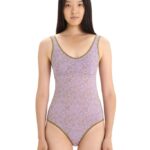 Icebreaker Women Merino Queens Tank Bodysuit Z04NXR545 Clothing Algae/Purple Haze