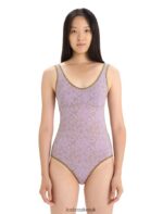 Icebreaker Women Merino Queens Tank Bodysuit Z04NXR545 Clothing Algae/Purple Haze