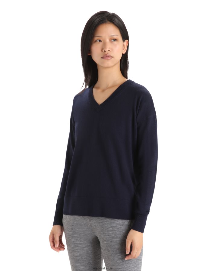 icebreaker_women_merino_shearer_v_neck_sweater_z04nxr874_clothing_midnight_navy.jpg Icebreaker Women Merino Shearer V Neck Sweater Z04NXR874 Clothing Midnight Navy - Image 1