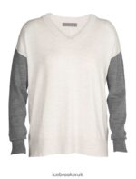 Icebreaker Women Merino Shearer V Neck Sweater Z04NXR875 Clothing Ecru Heather/Gritstone Heather - Image 7