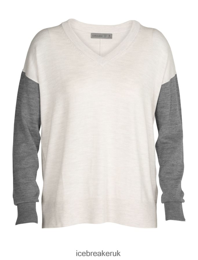 Icebreaker Women Merino Shearer V Neck Sweater Z04NXR875 Clothing Ecru Heather/Gritstone Heather - Image 7