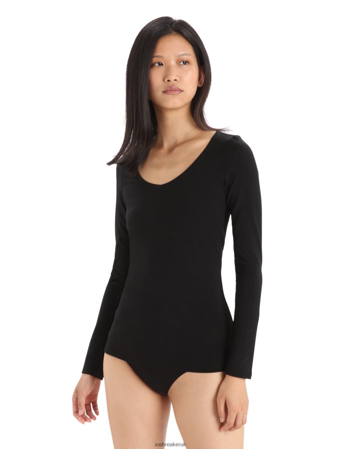 Icebreaker Women Merino Siren Long Sleeve Sweetheart Top Z04NXR549 Clothing Black - Image 1