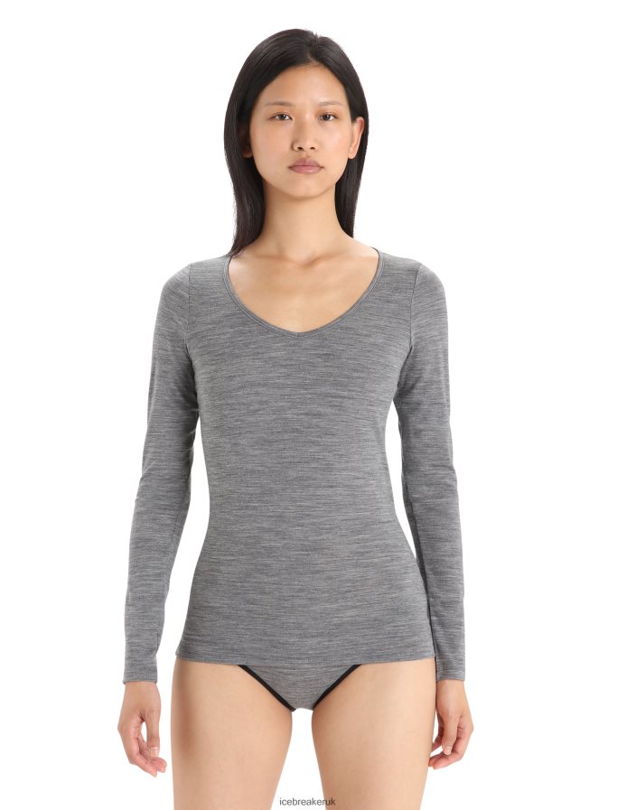 Icebreaker Women Merino Siren Long Sleeve Sweetheart Top Z04NXR550 Clothing Gritstone Heather - Image 1